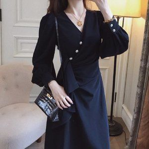 V neckline diamond long sleeve dress large size Au